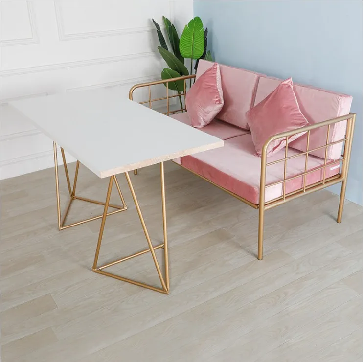 wholesale 7seats nordic velvet cushion gold legs wires hotel sofa set