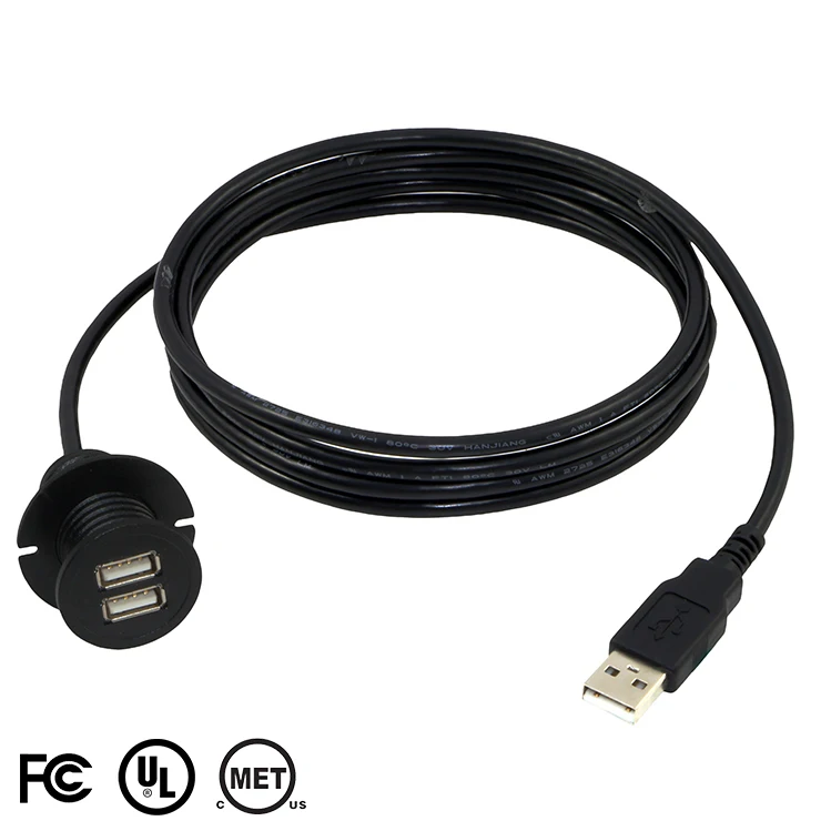 Round USB Extension Dual Charging Port Power Cord Embedded on Furniture