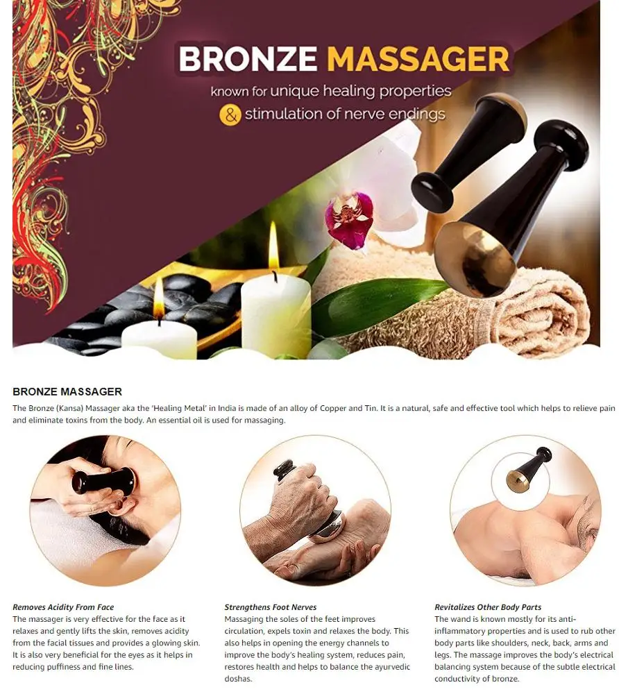 
Best Quality Pure Kansa wand bronze metal massager manual foot face and body care and detox 