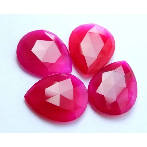 Pair of Faceted Ruby & Chalcedony Cabochon Natural Blue & Red Corundum Gemstones Pear Shape for Jewelry Making