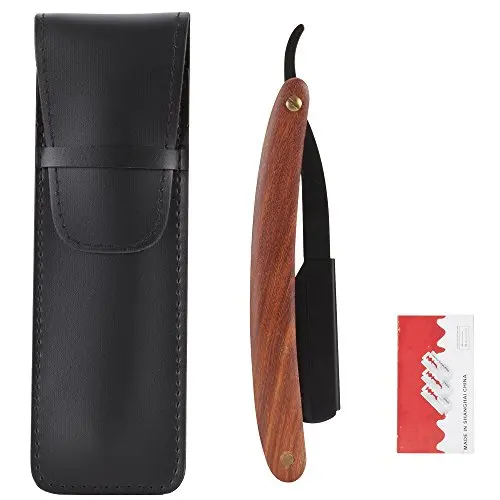 Wooden Handle Barber Razor Cut Throat Shaving Razor with Wooden Handle PU Leather Cover Made by Life Care Instruments