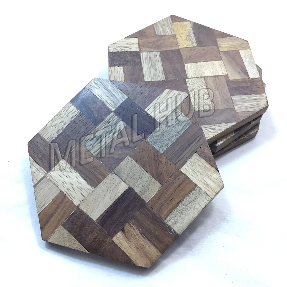 Wooden Hexagonal Coaster S/4, Coaster With Hexagonal Look, Wooden Coaster, Coaster, Acacia Wood Coaster
