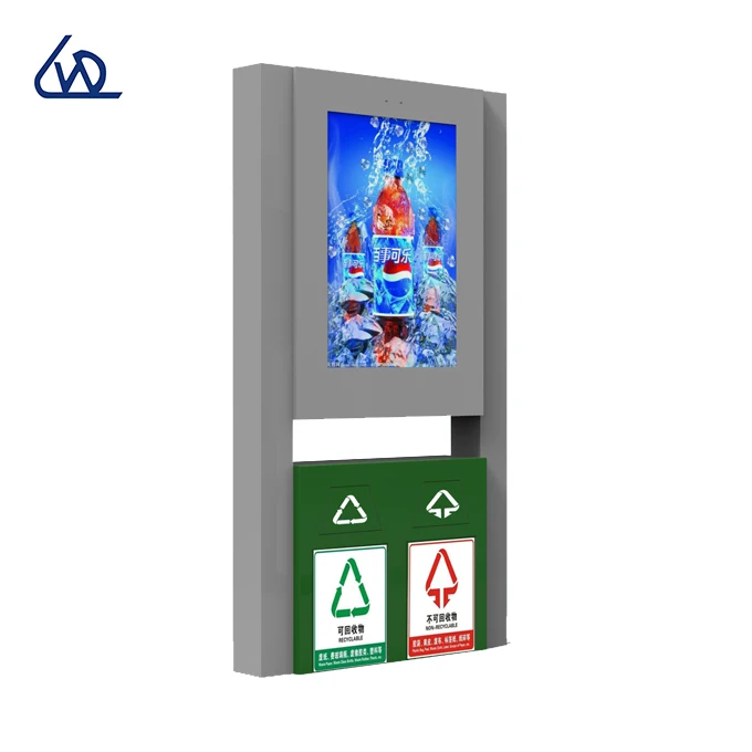outdoor customized lcd kiosk double side 48 inch waterproof digital dustbin advertisement with solar advertising screen