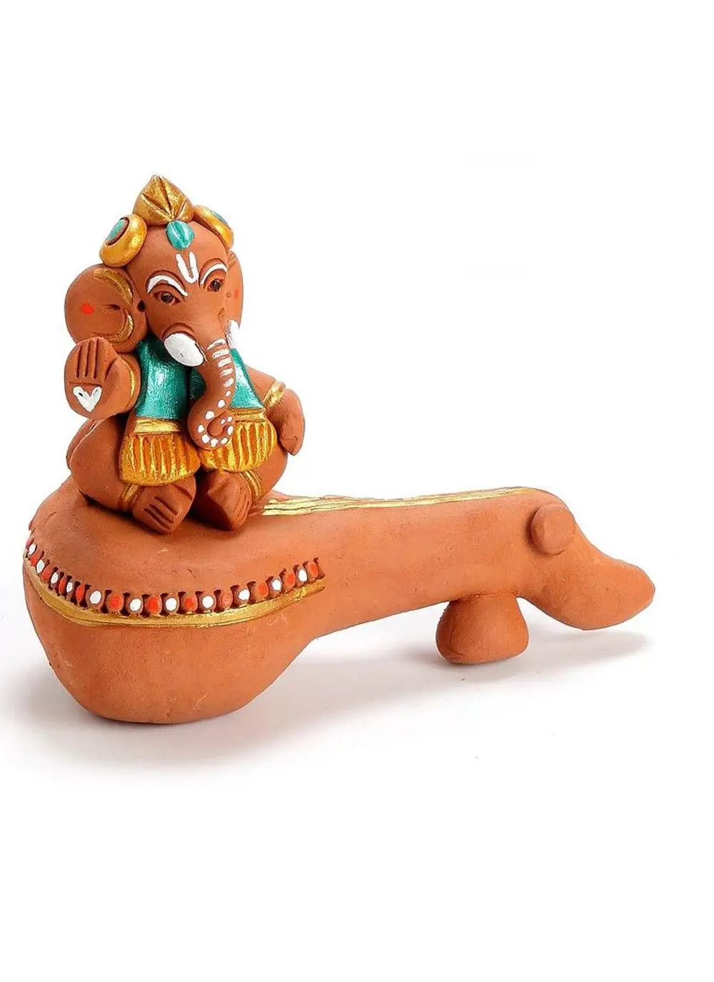 
Indian Traditional and Modern art Hand Painted Clay Red Antique Veena Religious Ganesha Statue 