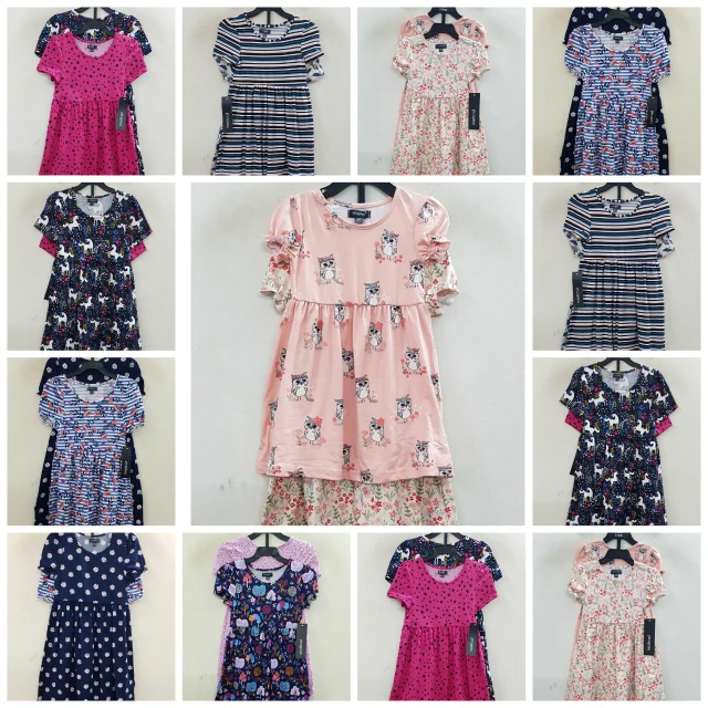 Top Quality Overrun Garments Branded Label Girls Kids Attractive Short Sleeve Round Neck Cotton Floral Dress Bangladesh Stocklot