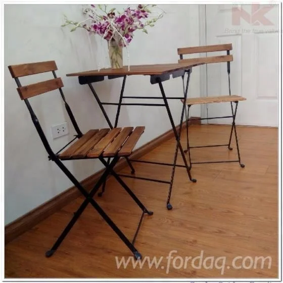 Acacia Table Set with Powder Coating Steel Frames/ Modern Garden Set vietnam cheap price tarno set patio balcony