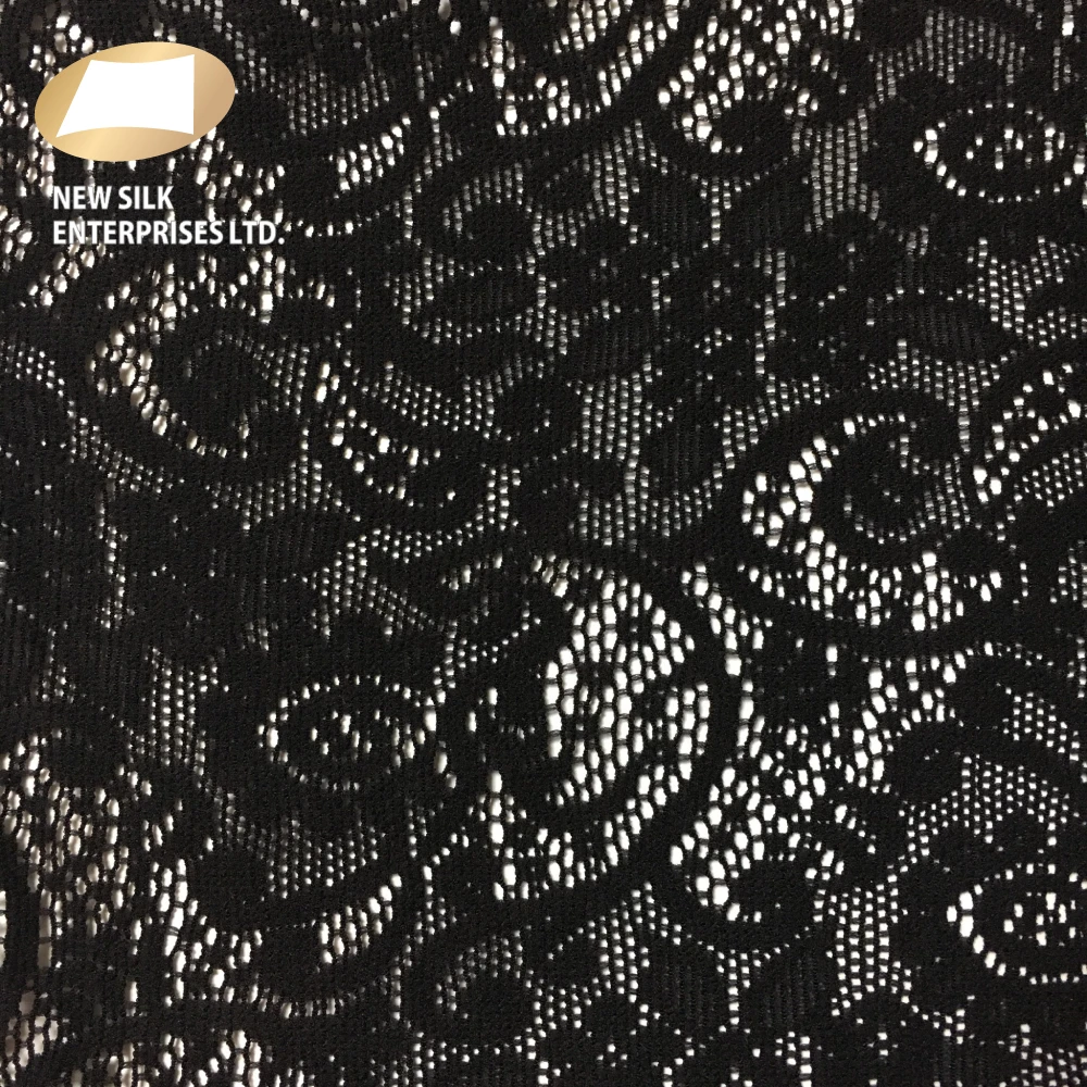 Black nylon jacquard mesh floral lace jersey knit fabric for dress