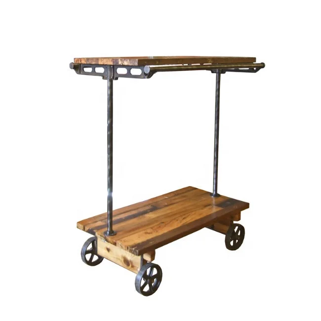 High Quality Wood Trolley on Wheels Industrial Furniture for Bar Hotel and Restaurant Wholesale Price Service from Factory