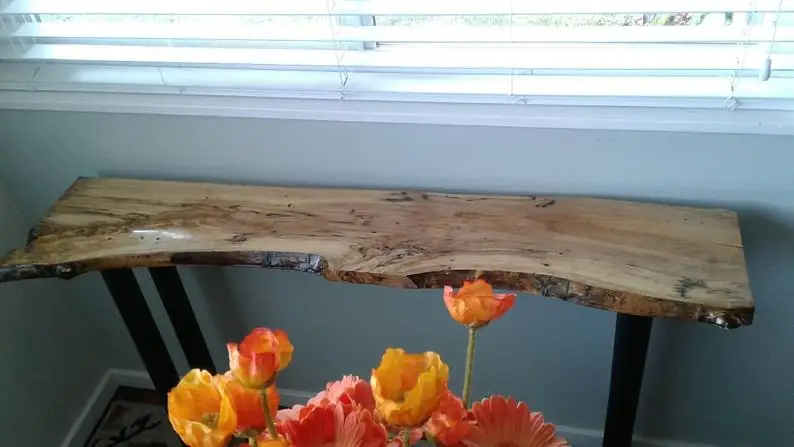 Antique Live Edge Red Wooden Console Table