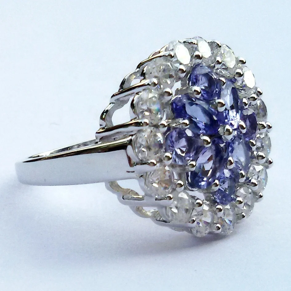 Round Cluster 925 Sterling Silver Cubic Zircon Rings Amazing Cluster Designer Gemstone Silver Ring