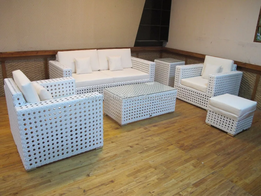 White Wicker Rattan Garden Sofa Set Outdoor Furniture - Patio PE Wicker Rattan Living room Sofa Set outdoor Furniture
