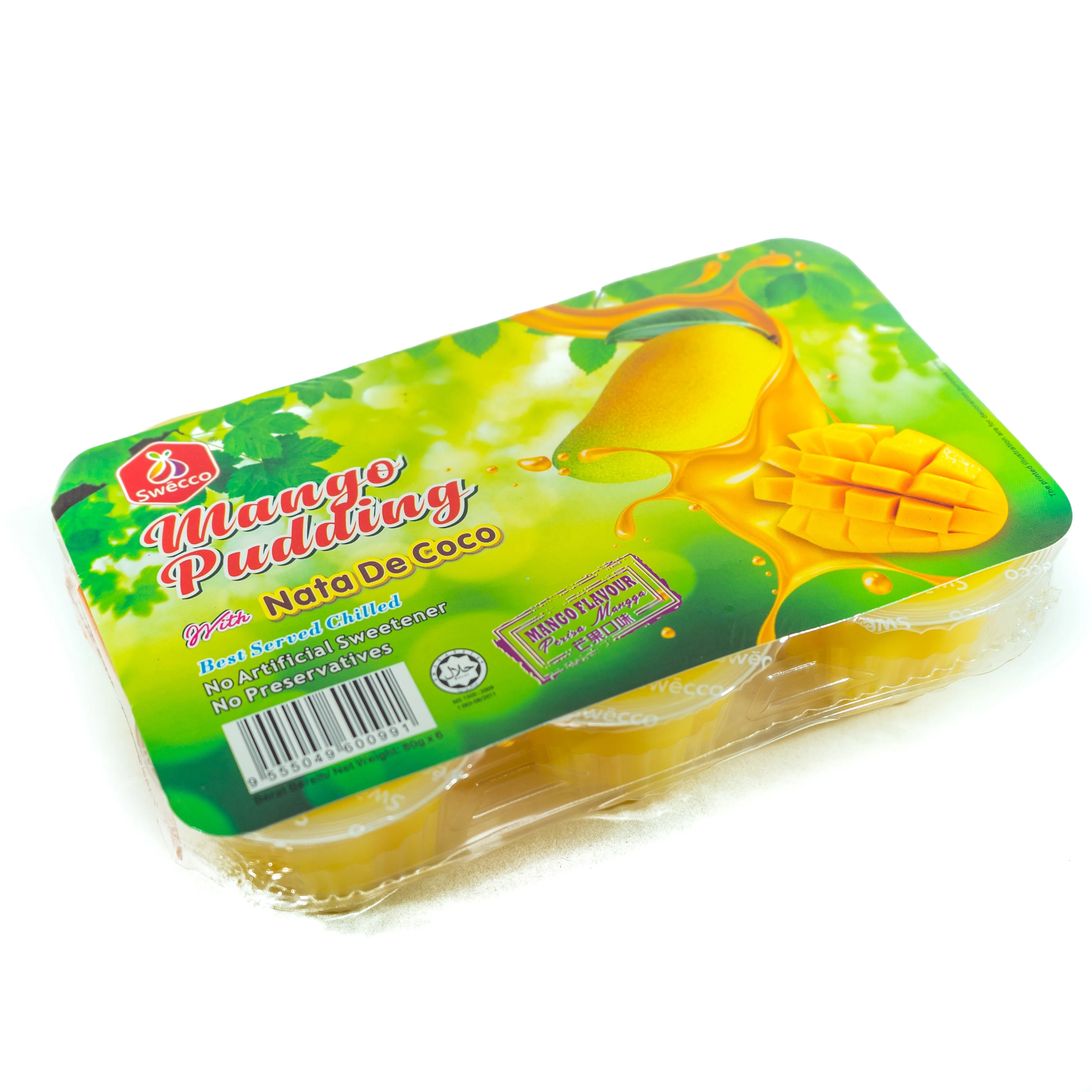 
ODM/OEM Malaysia Halal Dairy Fruit Pudding Nata de Coco Mango Flavour ISO 6cups x 80g PP Cups 