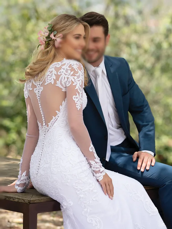 V-Neck African Mermaid Bridal Dresses Long Sleeve Wedding Gowns Elegant African Bridal Gown Fish Tail Wedding Dresses