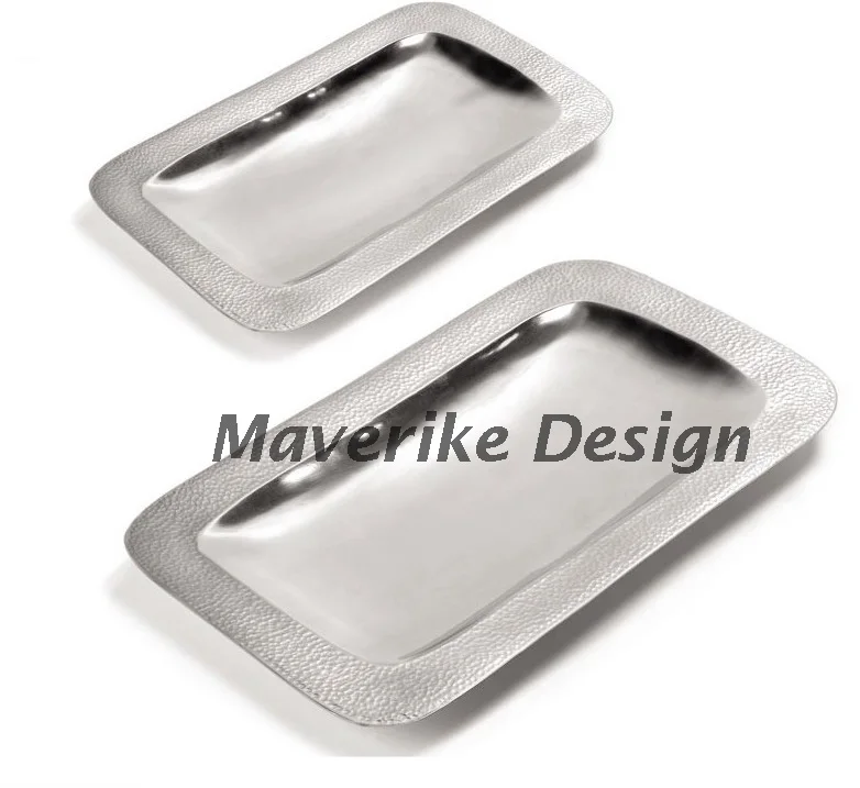 Silver Plated Metal Serving Tray With Handles For Home Wedding Parties Platters & Food service Tray Handicrafts