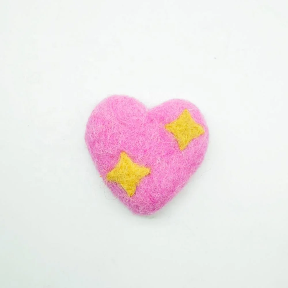 FCS-017 Felt Shiny Heart for Decorations Made from Eco-friendly New Zealand Wool Felted by Nepalese Women Artisans of Nepal