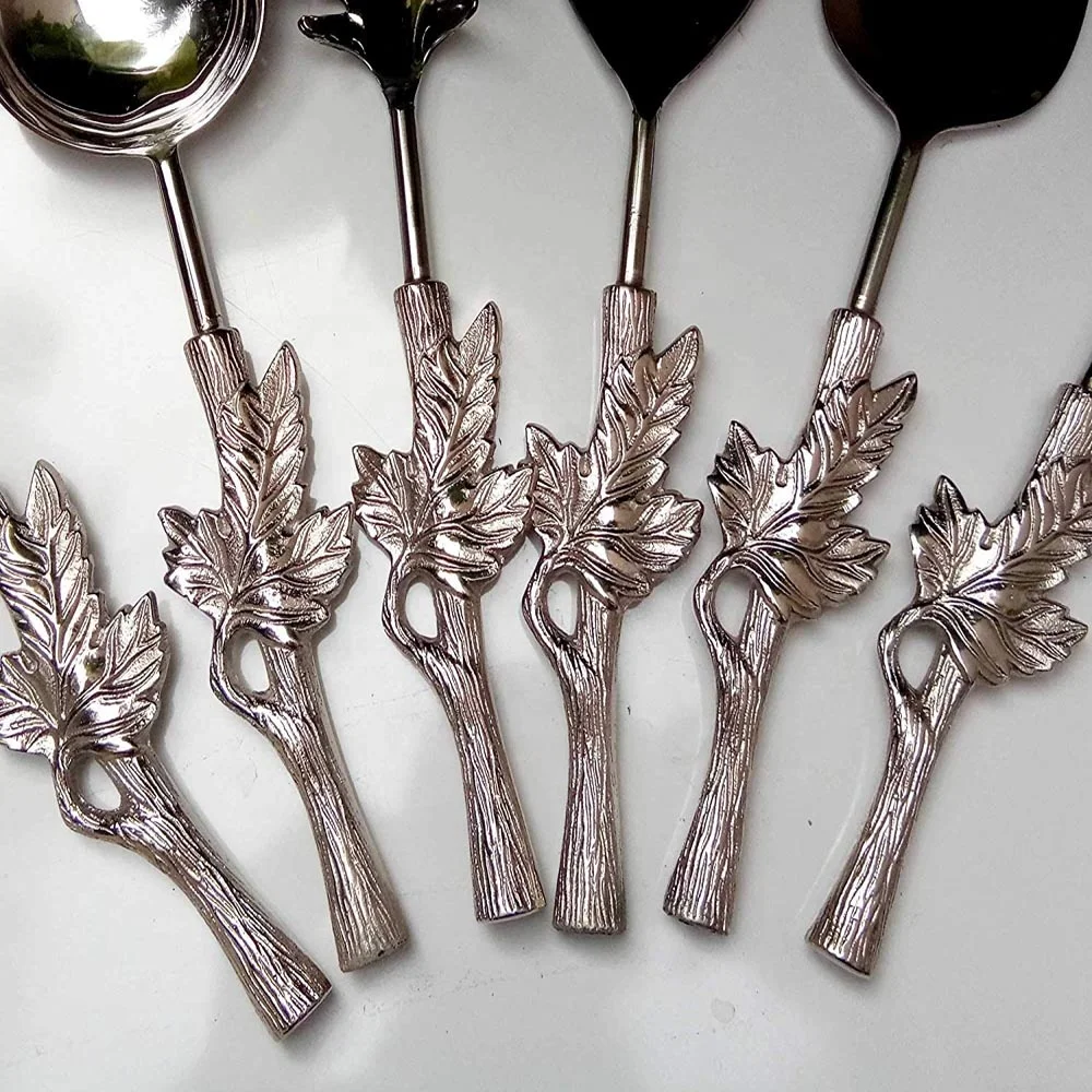 Stem with Leaf Handle Serving Spoons Ceramic Handle Rose Stainless Steel Dessert Cutlery Salad Coffee Spoon