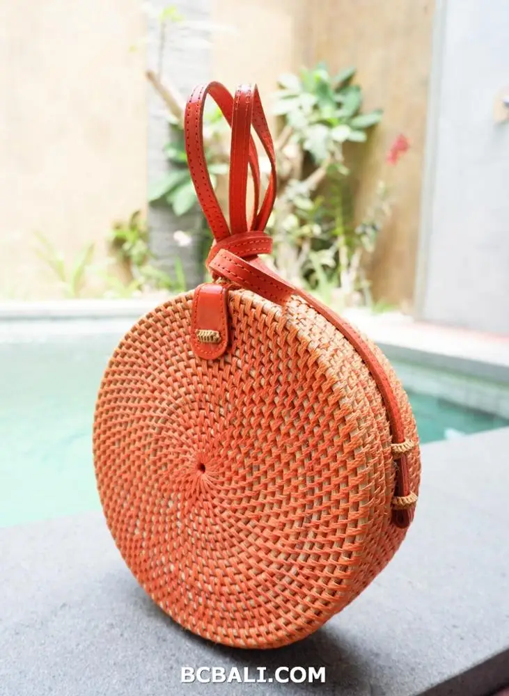 Bali Beach Fashion Circle Round Sling Bags Women Style Synthetic Rattan Handmade Design Cheap Price Wholesale
