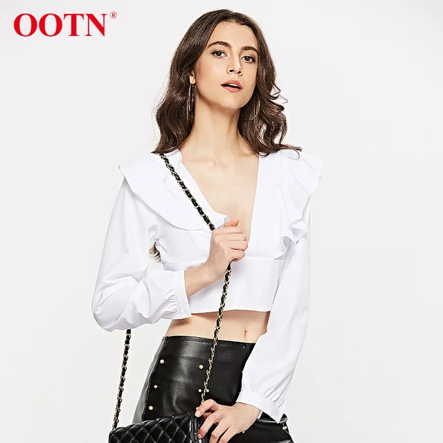 OOTN White Tunic Summer Spring Chemise Femme Ladies Office Ruffle Blouse Female Long Sleeve Crop Tops Women Blouse And Shirts