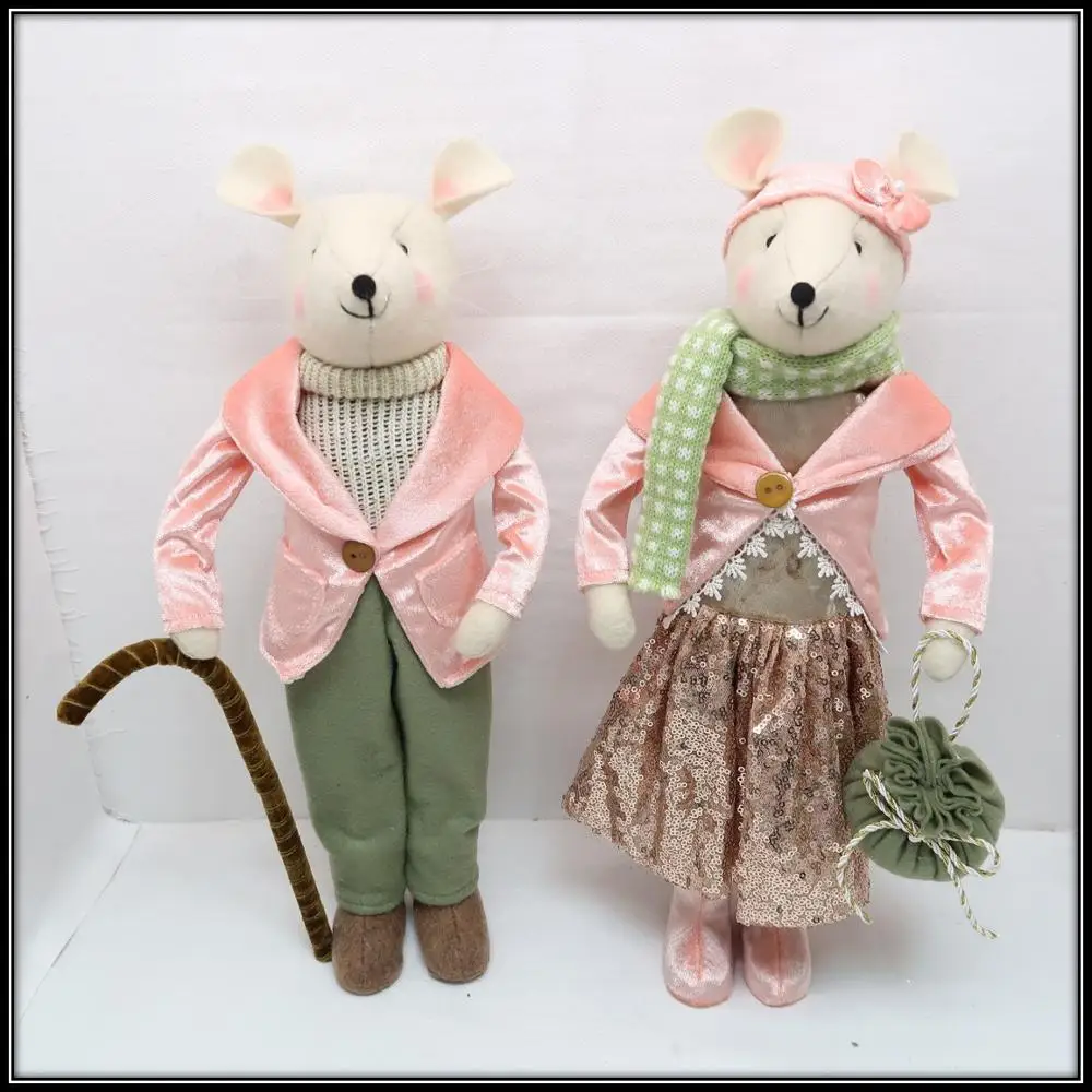 Christmas Decoration Beige Felt & Peach Velvet Coat Fabric Mouse Ornament