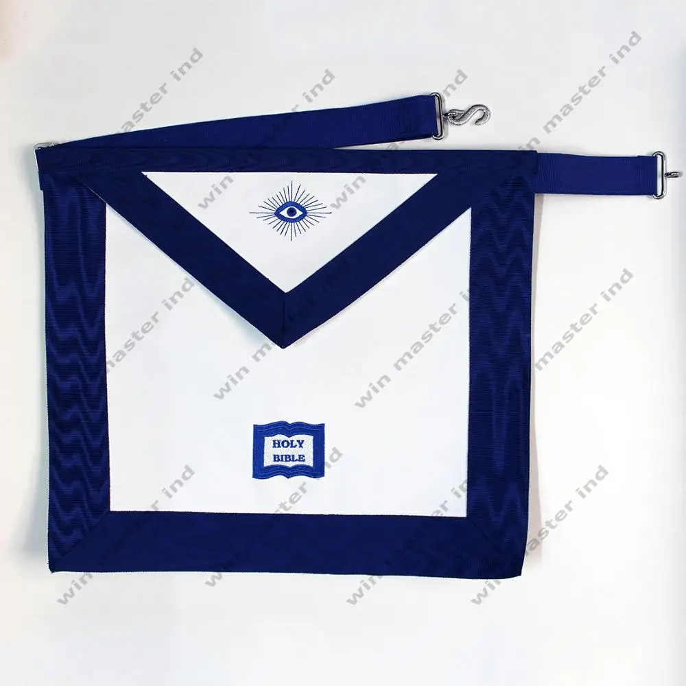 High Quality Masonic Item Masonic Regalia Leather Lodge Blue Embroidered Apron with Logo for Freemason