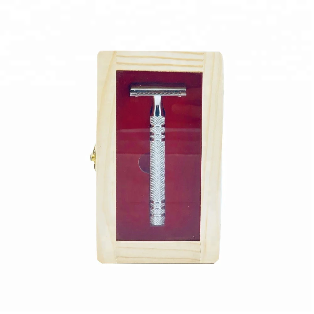 Customized Logo Single blade razor for men and women double edge metal blade shaving razor safety razor with Wooden Box Packing