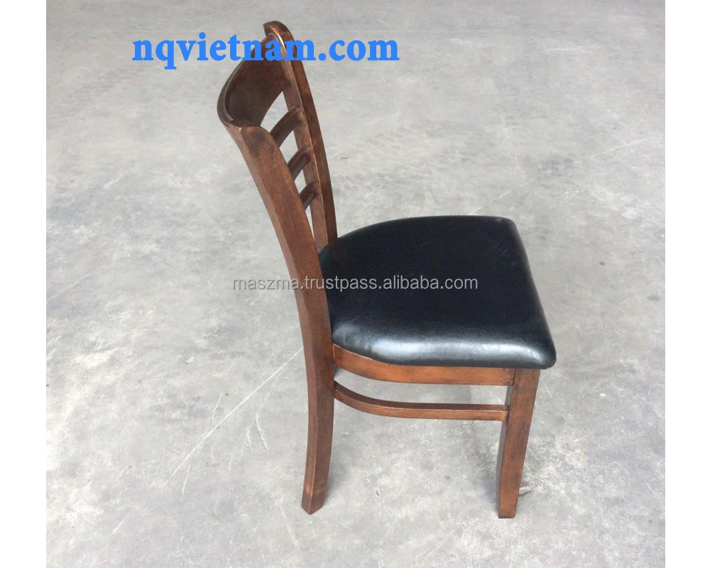 
LADDER BACK CHAIR WITH BLACK PU SEAT-RUBBER WOOD WALNUT COLOR 