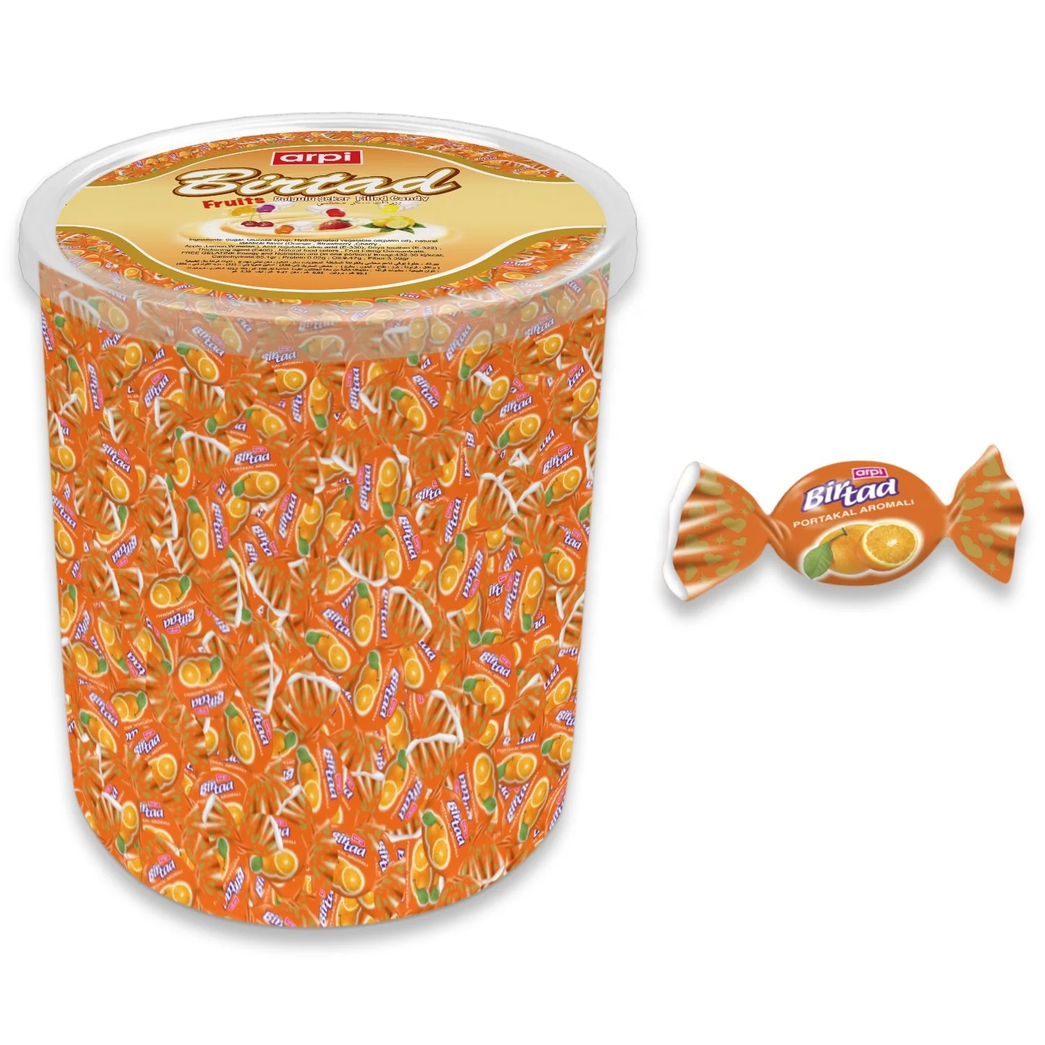 
Birtad Soft (Chew) Candy Filled with Fruit Flavor Syrup 1 KG Transparent Plastic PVC Jar 