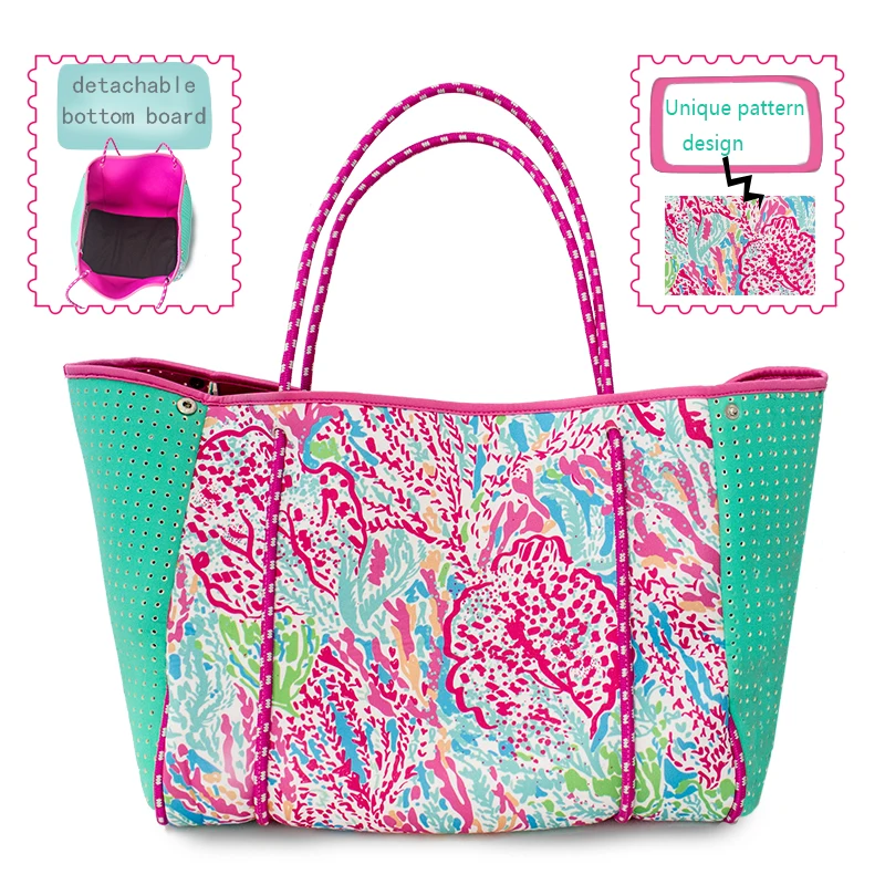 Wholesale Neoprene Summer Beach Tote Shoulder Bag With Custom Pattern