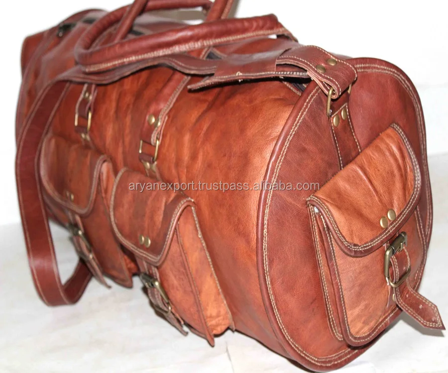 Real Leather 22 Inch Four Pocket Travel and Duffel bag
