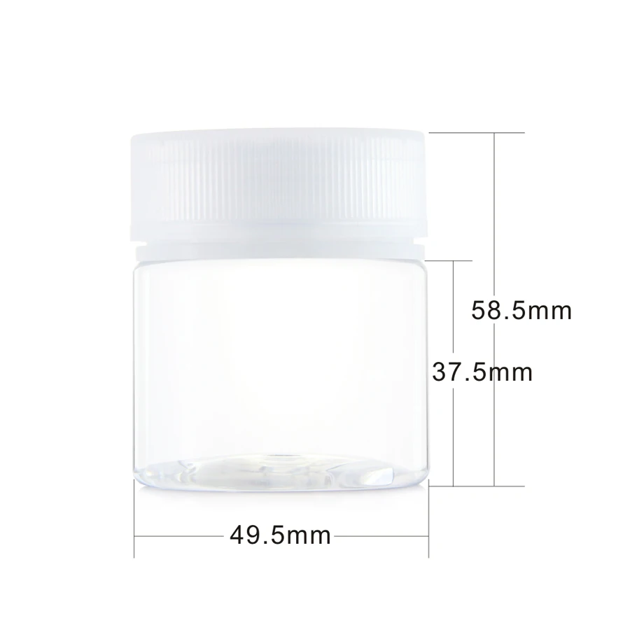 60g clear tamper evident childproof cap capsule pet pill plastic jar with custom silk printing 60g for storage