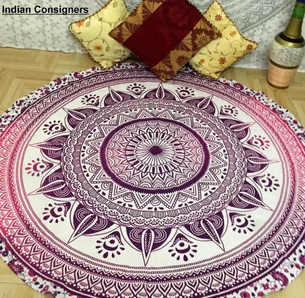 Cotton Beach Towel Mat Picnic Mat Mandala Flower Multiple Color Cool 49' Roundie Hippie Round Yoga