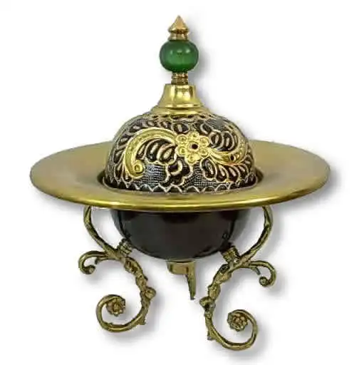 B143 Three Pieces Floral Brass Etched Arabic Brass Incense Burner