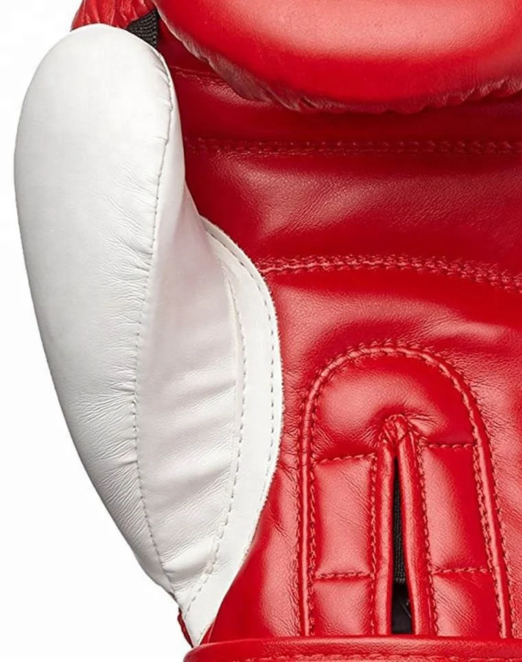 New Custom Made Leather Red with White Stripes Boxing Muay Thai Kick Boxing Bokshandschoenen MMA Training Boks Handskoene ME-130
