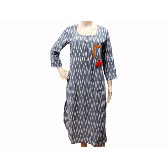 Женская хлопковая туника на заказ, длинная Курта, индийская Этническая ткань икат