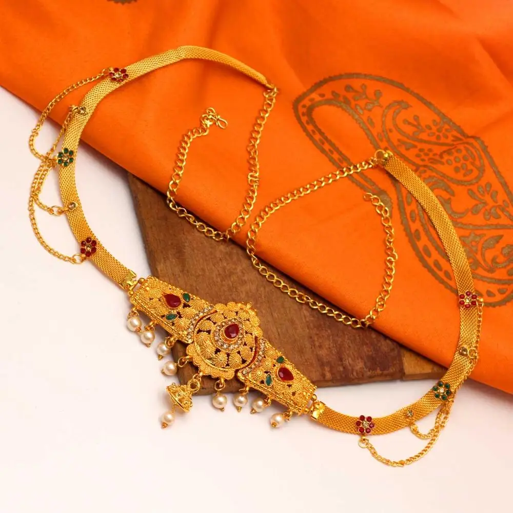 Beautiful Indian Jewelry Maroon & Green Color Glass Stone Kamarband Body Jewellery