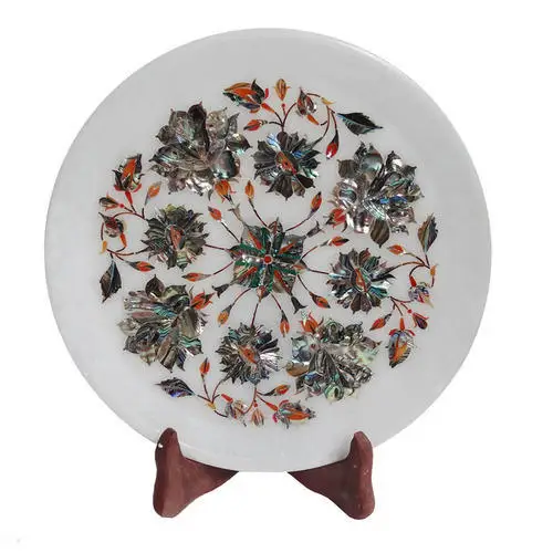Handcrafted Traditional White Marble Inlay Decorative Stone Natural Inlay plate Dinner Set good quality plates wholesale price