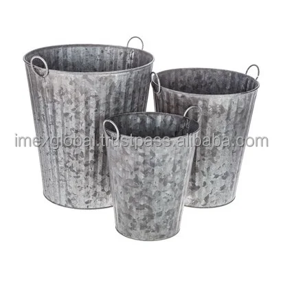GALVANIZED TALL PLANTER POT WITH SIDE HANDLE FOR GARDENING USAGE AND RESTAURANT DECORATION IN WHOLESALE PRICE PLANTER POT