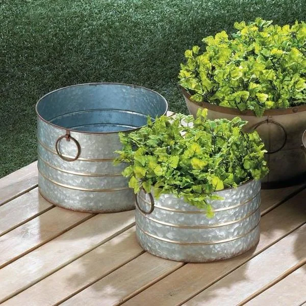 Set of 3 Large Round Hammered Metal Planters Heavy Duty Highly Durable Floor Pot for Living Room, Indoor and Outdoor, Balcony