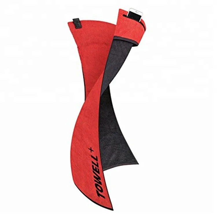 Magnet gym towel 100% cotton zipper pocket custom made fitness sports towel