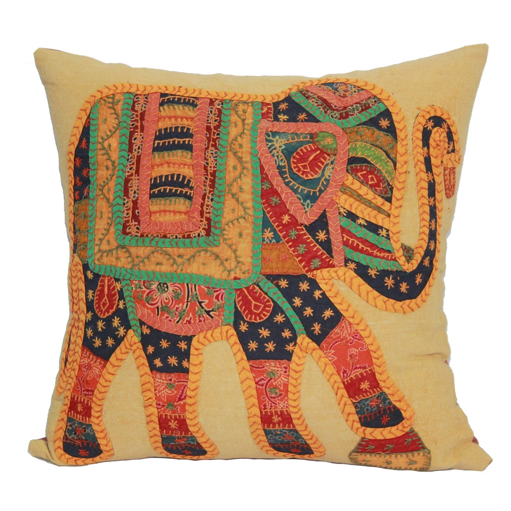 New Designer Cushion Covers 2021 Decorative Kantha Hand Embroidery Elephant Patchwork Indian Cushion Cover