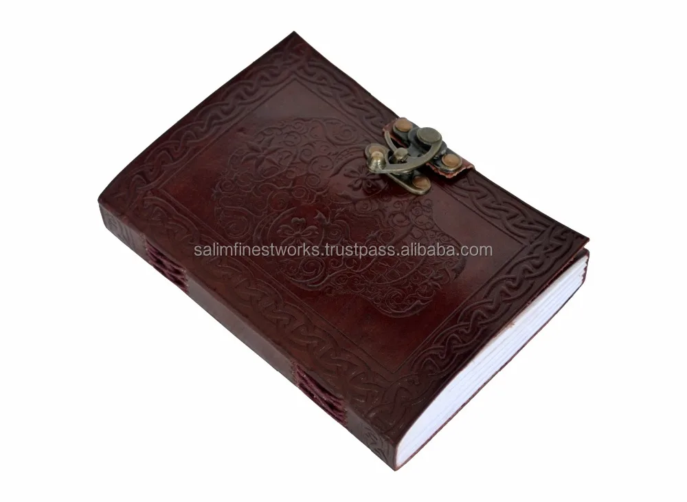 Day of the Dead Leather Embossed Journal with metal lock leather diary with clasp leather cover diary