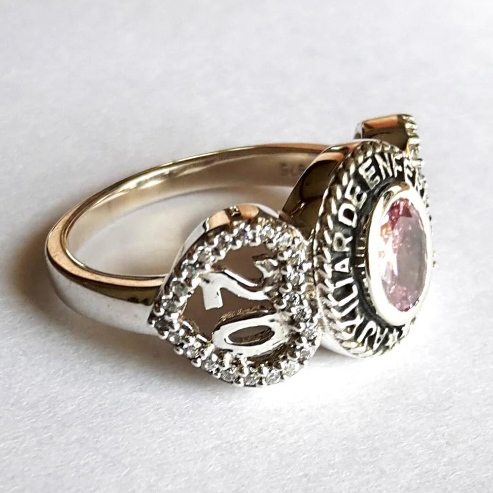 AUXILIAR DE ENFERMERIA Silver Class Rings Colored CZ Gemstone Oxidized Design Pink Gemstone Love Silver Ring