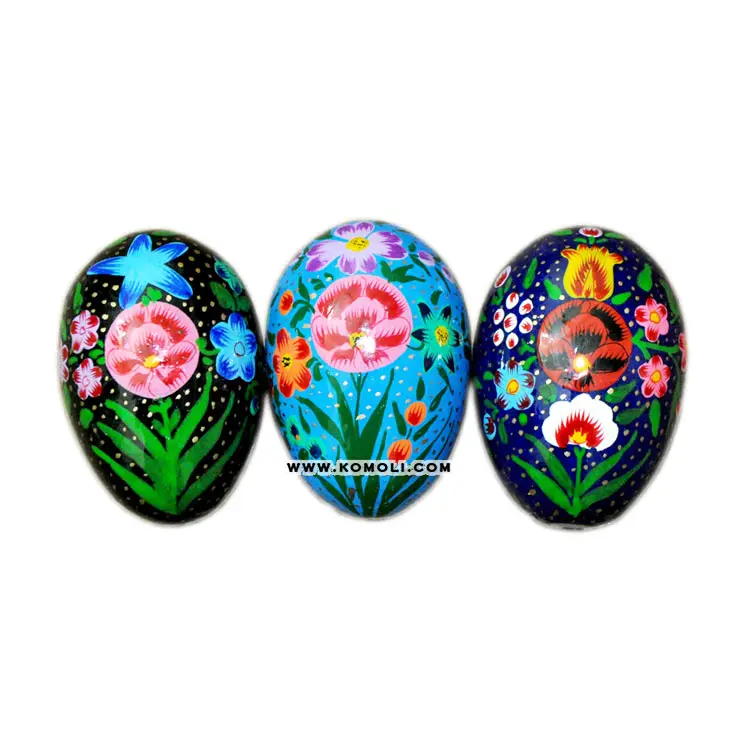 Large floral design hand painted painted large wooden easter eggs wholesale