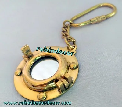 Limited Nautical Marine Key Chain Brass Porthole Mirror Key Chain Antique