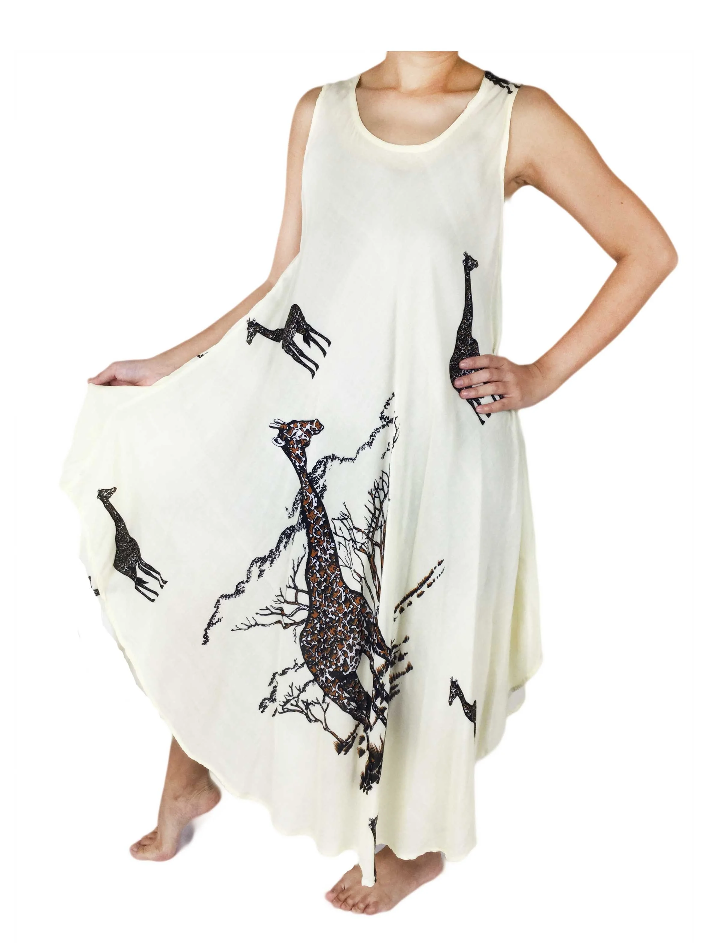 Wholesale Woman African Giraffe Sleeveless  Umbrella Dress Long Kaftan