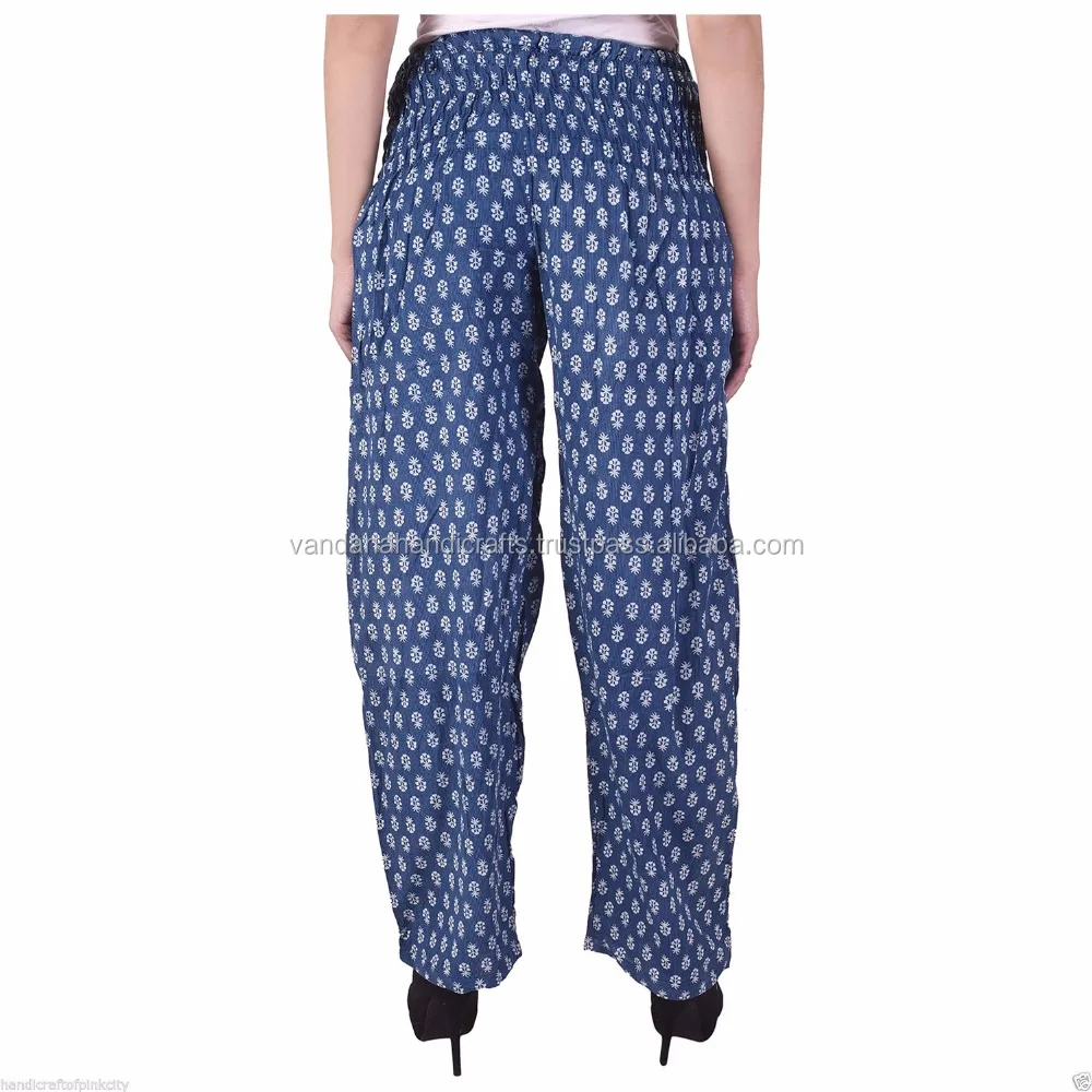 Hand Block Print Cotton Trouser, women Yoga Trouser Indigo Blue Alibaba pants