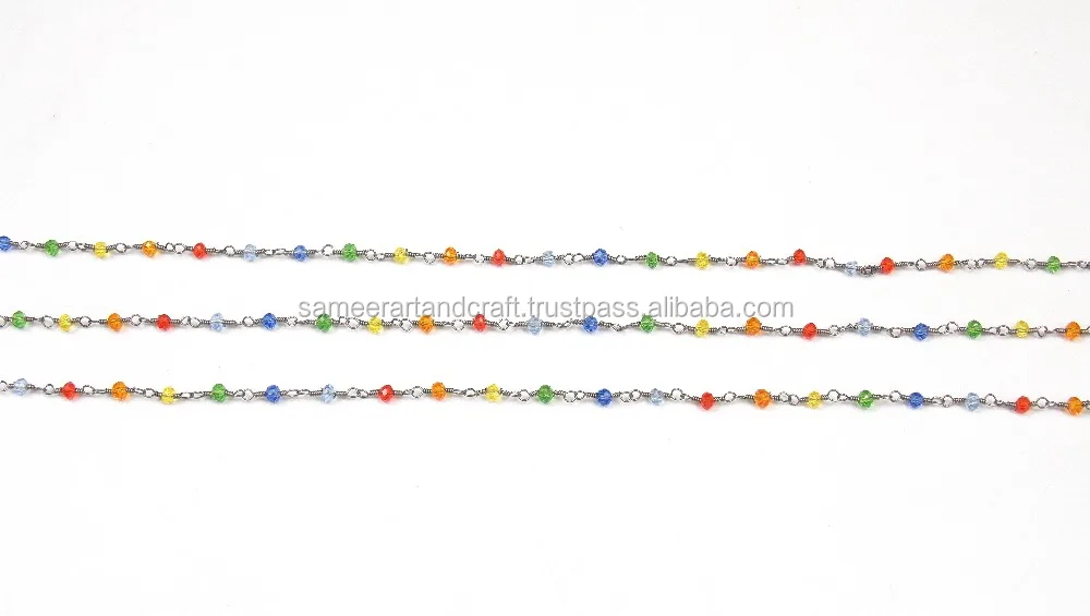 Multi stone quartz black rhodium wire wrapped beaded Natural Multi Gemstone Jewelry  rosary Coin Charm chain