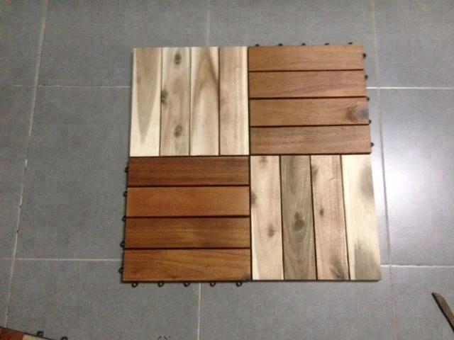 Interlocking Removable snap Acacia Teak look Deck tiles Outdoor floor wood Decking plastic base Vietnam quality