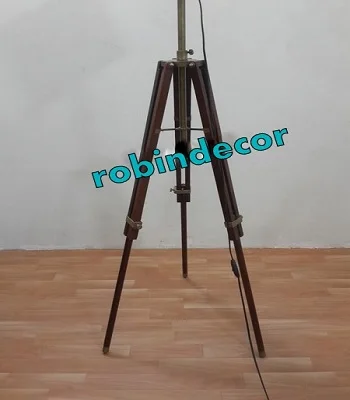 HOLLYWOOD NAUTICAL ANTIQUE BRASS SPOT LIGHT FLOOR LAMP SEARCH LIGHT TRIPOD STAND
