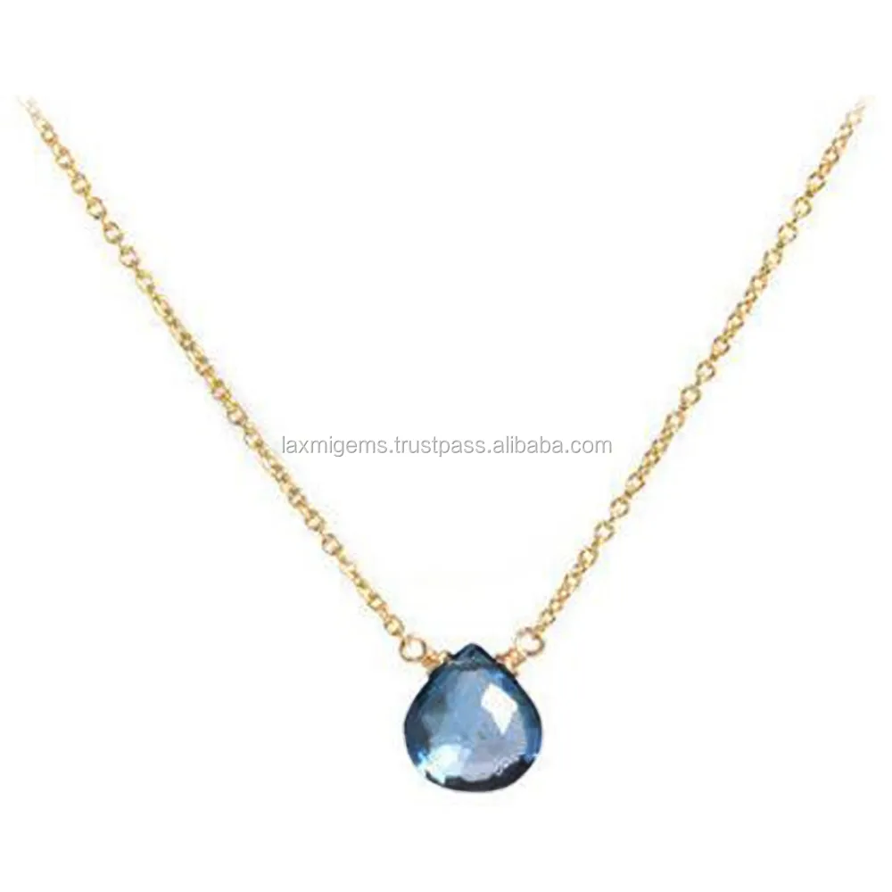Blue topaz faceted gemstone beads wholesale Jewelry supplier 925 sterling silver chain necklace manufacturer
